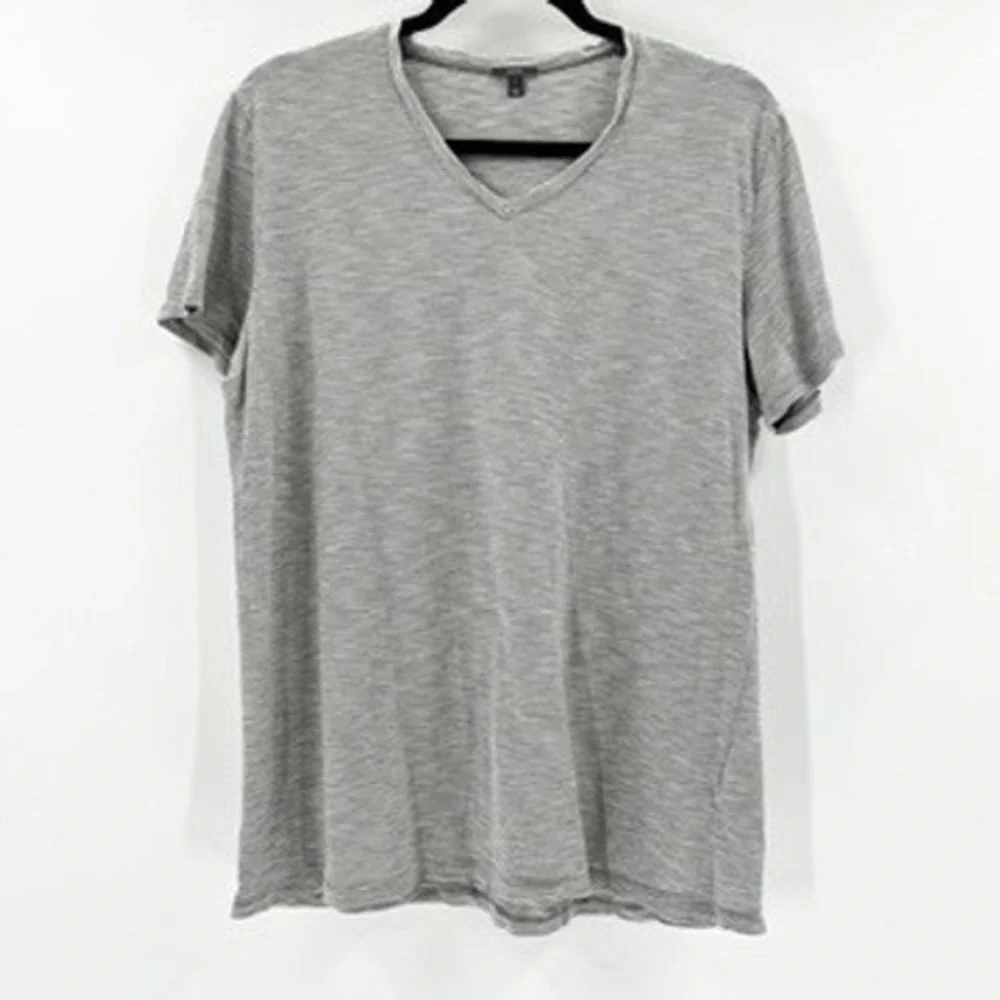 Vince Gray Striped V Neck‎ Short Sleeve Cotton T Shirt Top Women L